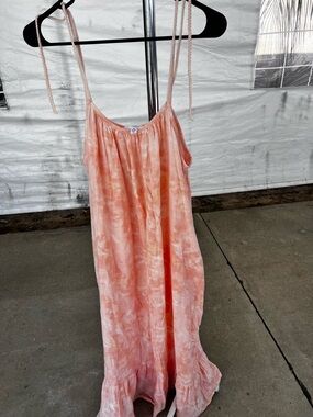 Peach Tie-Dye Maxi Dress with Tie Straps